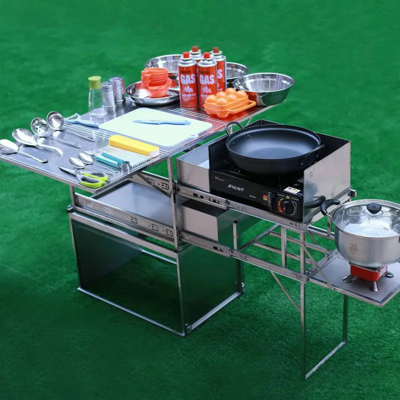 Mobile kitchen travel vehicle outdoor folding table camping kitchen utensils field portable folding equipment picnic supplies