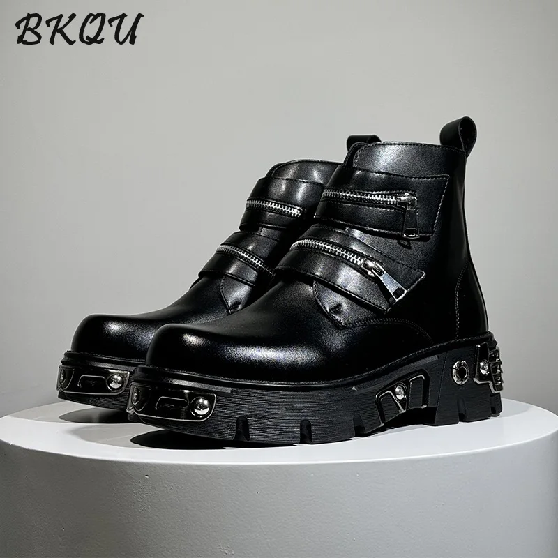 

BKQU Dark Retro Heavy Metal Thick-soled Chelsea Boots for Men 2025 Autumn New Style Tank Bottom Punk Motorcycle Short Boots