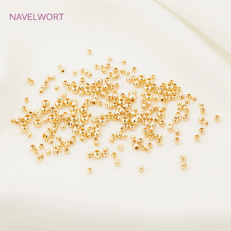 2.5mm/3mm/4mm Round Smooth Spacer Beads 14K Gold Plated Brass Metal Seed Beads For Bracelet Necklace DIY Jewelry Fittings