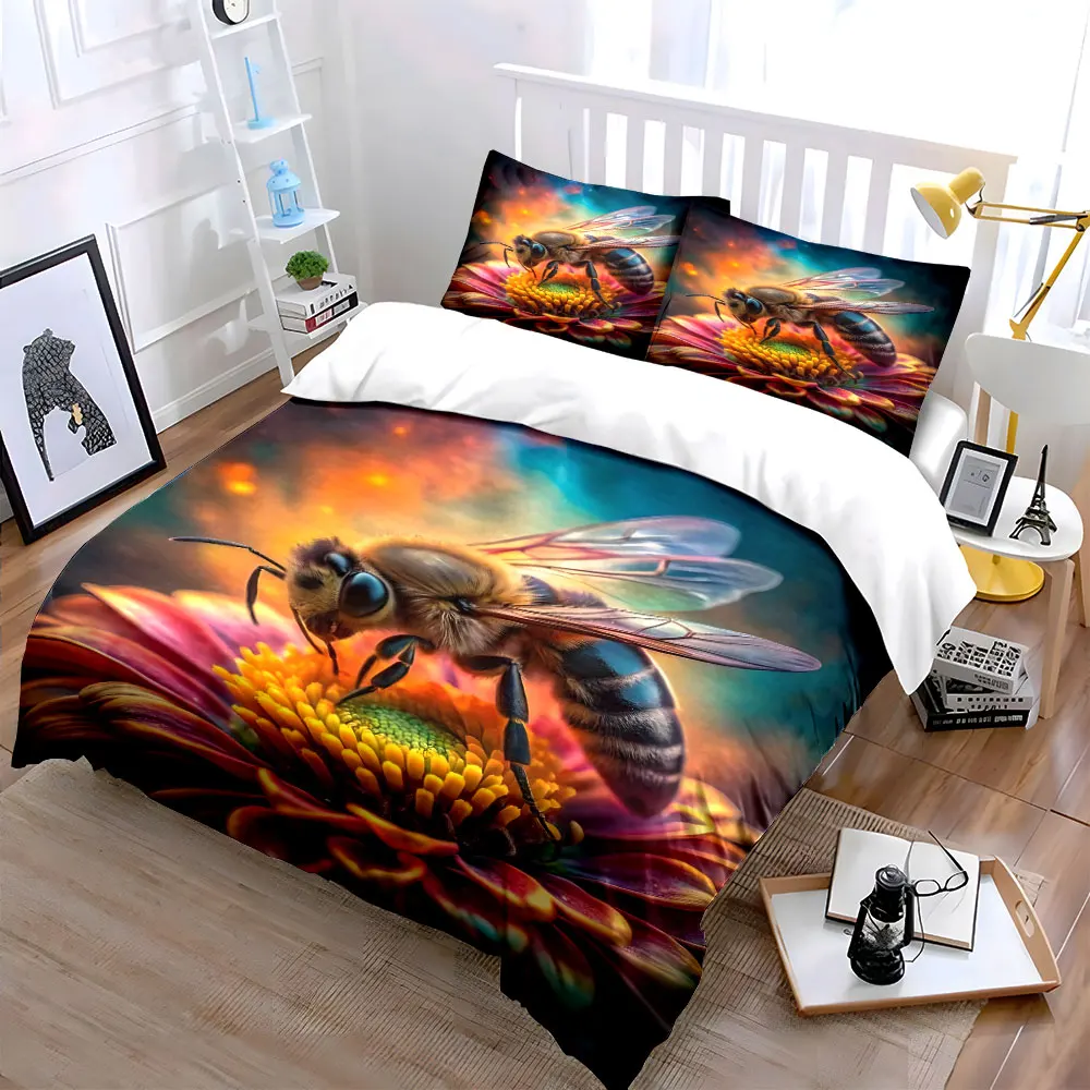 Bee collecting nectar on vibrant flower Printed Duvet Cover Set1 Duvet Cover+2 PillowcaseMulti Size Bedroom Bedding Decoration
