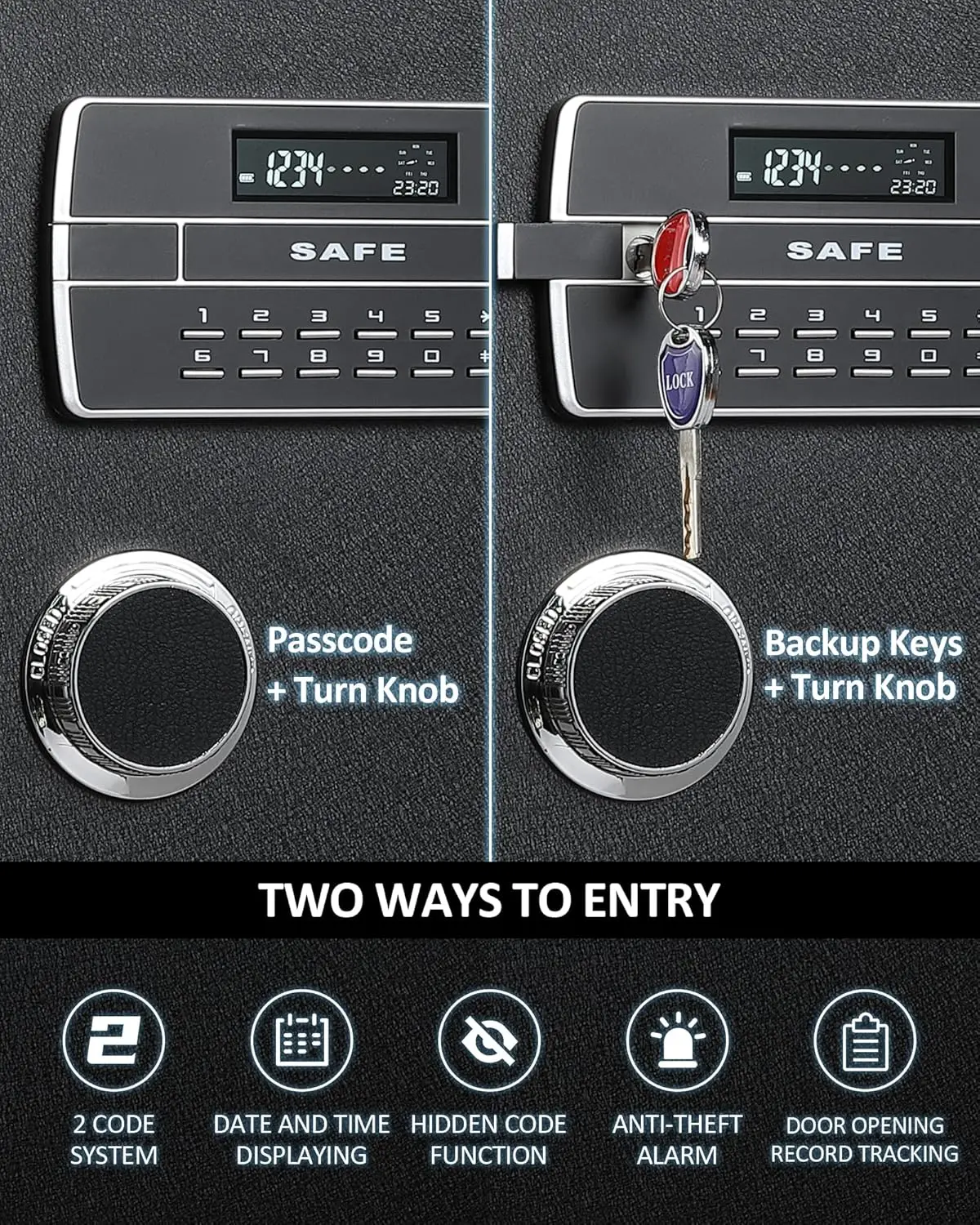 Grande coffre-fort, coffre-fort domestique à 4.2 pieds cubes avec coffre-fort étanche ignifuge, grand coffre-fort de 27.6 pouces avec clavier électronique