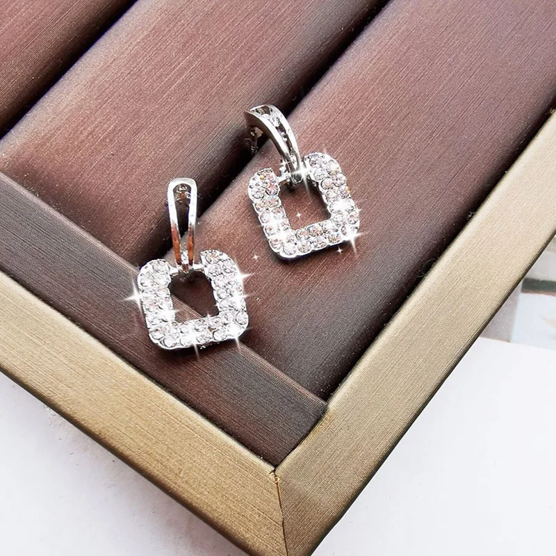 925 Silver Needle Korean Fashion Crystal Square Earrings For Women Jewelry 2024 Trending New Luxury Women's Zircon Earrings Gift