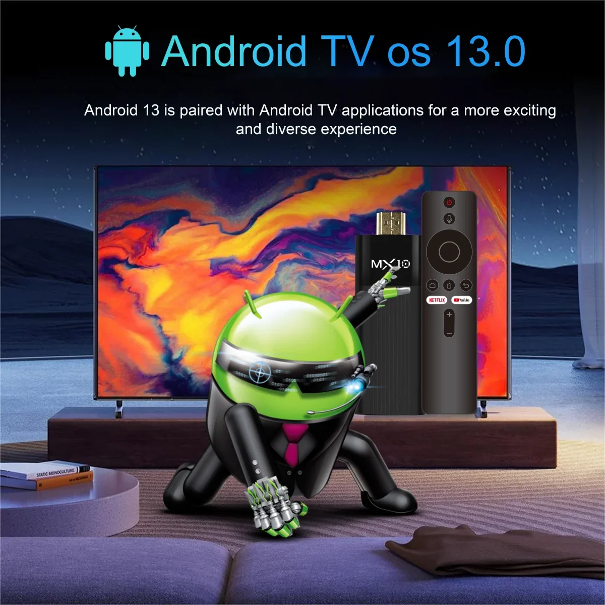 منتج MX10-F3 H313 رباعي النواة WiFi6 بلوتوث 5.0 يدعم 8K H313 أندرويد 13.0 2 + 16 جيجابايت 4 + 32 جيجابايت 4 + 64 جيجابايت صندوق عصا التلفاز