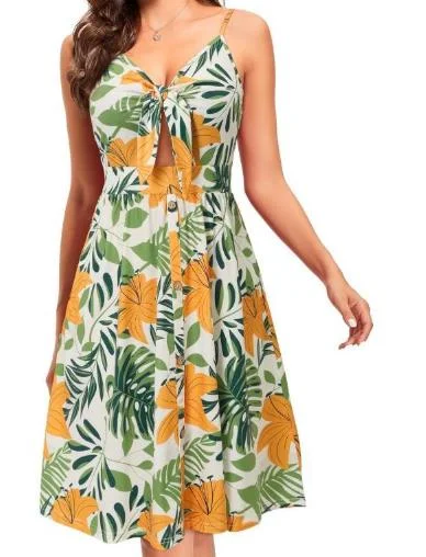 

Women's Dress Fashion 2025 Summer Dress with Front and Middle Straps Casual Tropical Vacation Vest Beachwear Dress