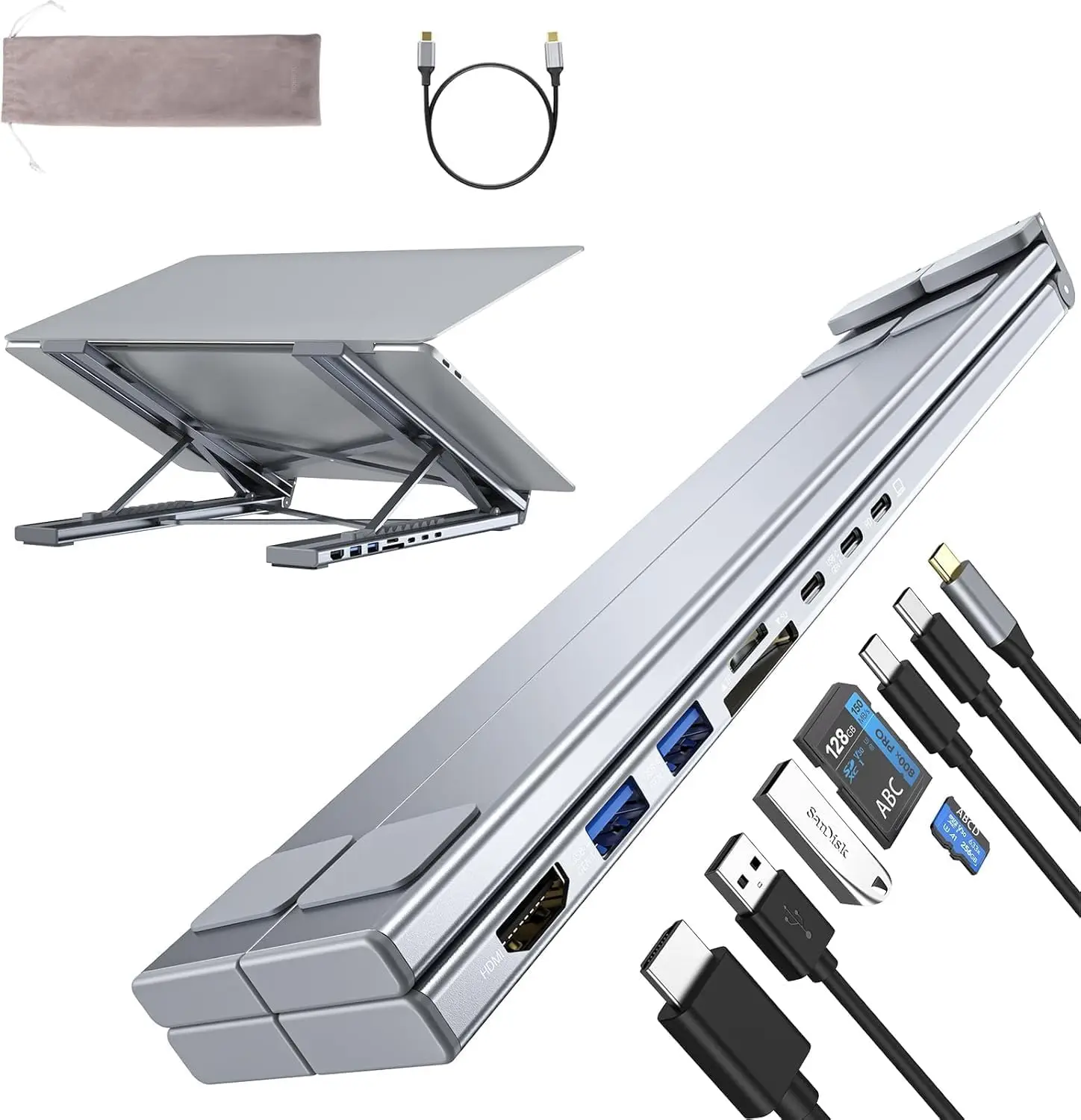 

8 in 1 USB C Hub Stand: 4K HDMI, 100W PD, SD/TF, USB 3.0 for MacBook Dell HP