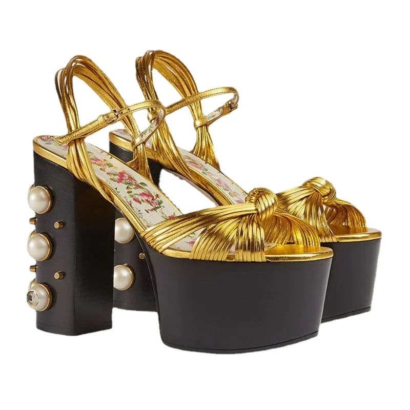 SLSHLYJ 2026 Fashion Women Gold Platform Sandals High Heel Thick Bottom Summer Outdoor Party Shoes For Women Size 34 to 42