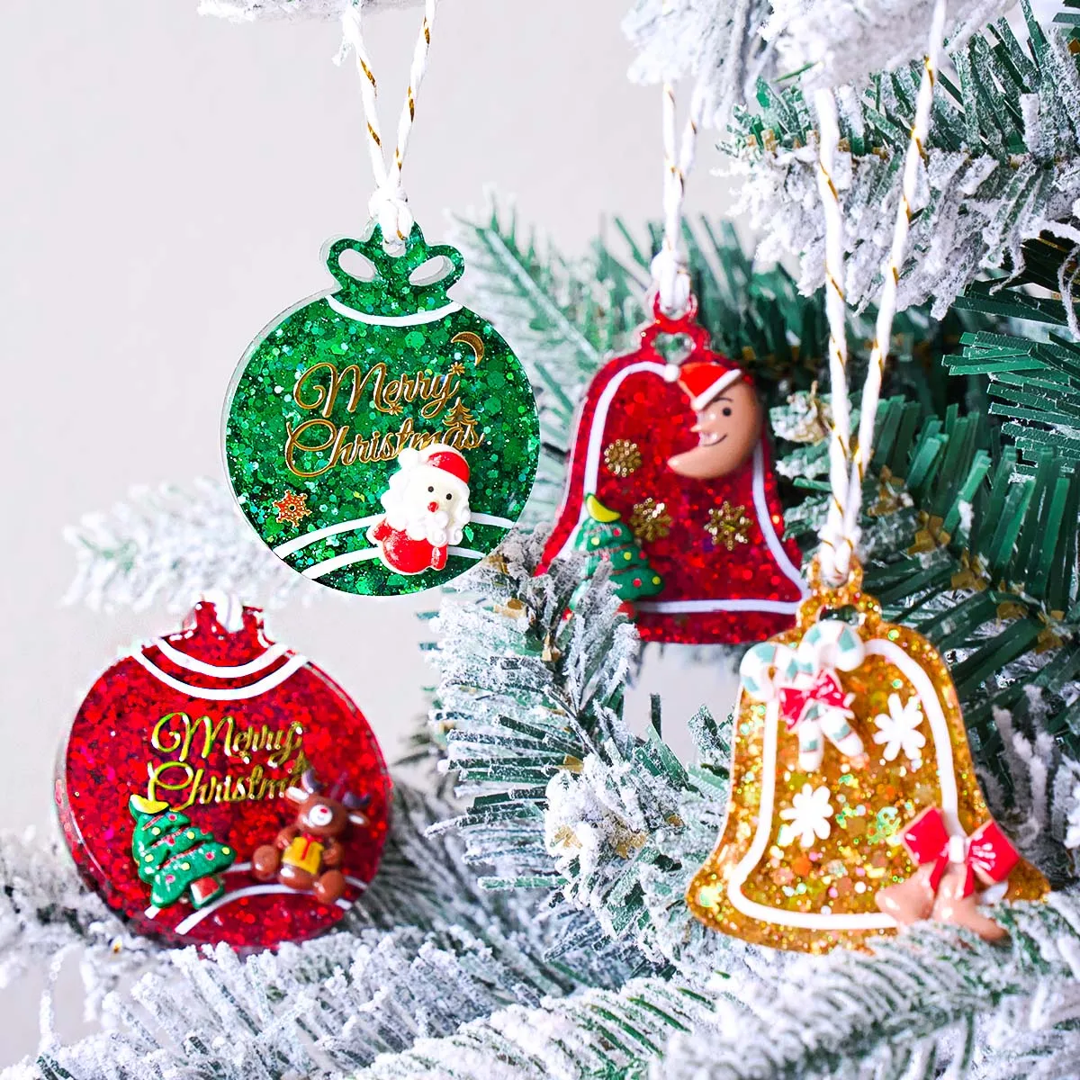 Xmas Tag Pendant Silicone Mold DIY Handmade Round Bell Keychain UV Epoxy Resin Plaster Craft Casting Molds Christmas Tree Decor