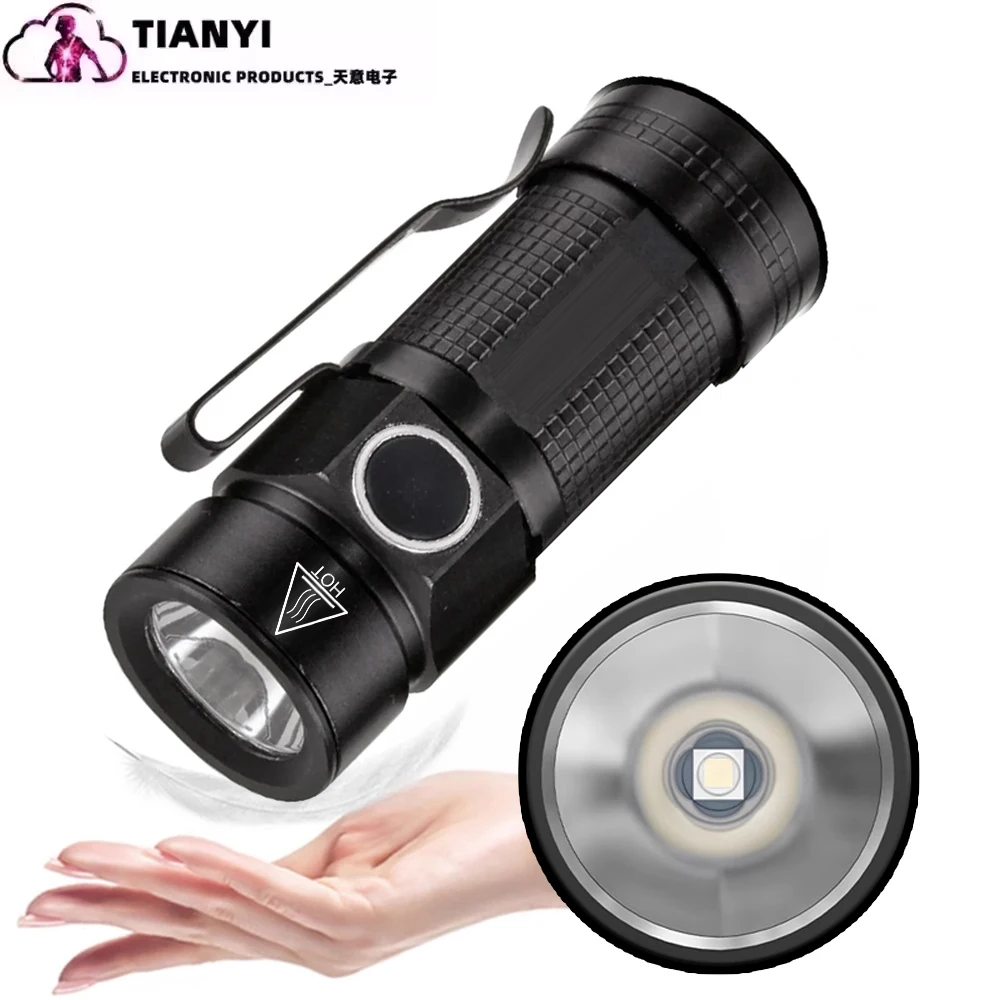 Mini flashlight USB charging 16340 battery with pen holder portable multi-functional waterproof aluminum alloy flashlight