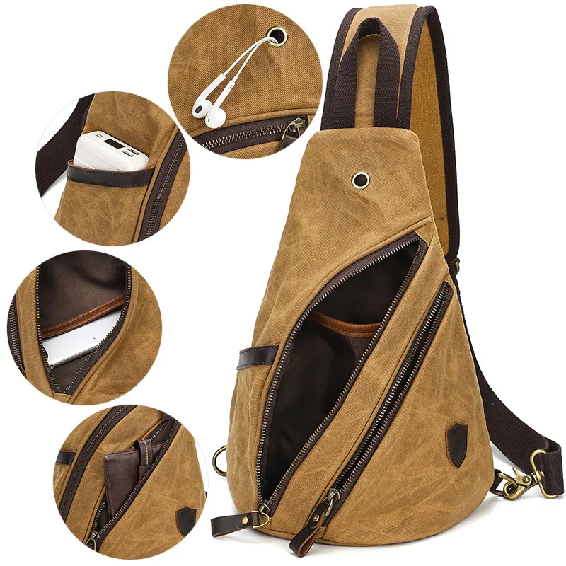 

Vintage men's canvas chest bag shoulder crossbody bag leisure multi-function travel shoulder backpack