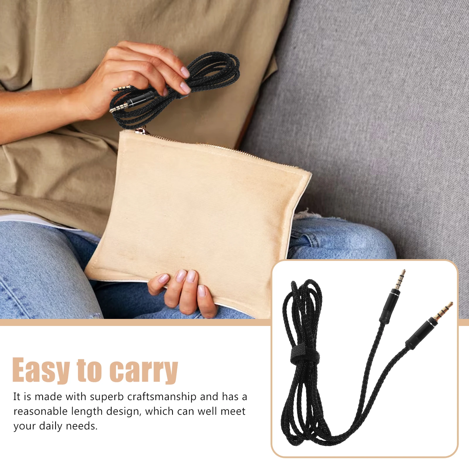 

4 Pcs Audio Line Extension Cable Car Computer Stereo Auxiliary 3.5mm Jack Male to Male Nylon Signal Transmission