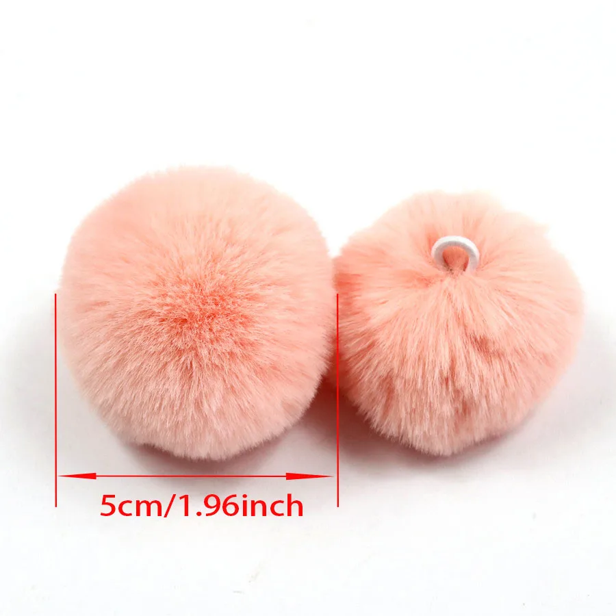 DIY 5cm Pompom Ball Artificial Rabbit Hair Ball with Small Elastic Cord for Hats Shoes Bags Scarves Gloves Accessories 5pcs