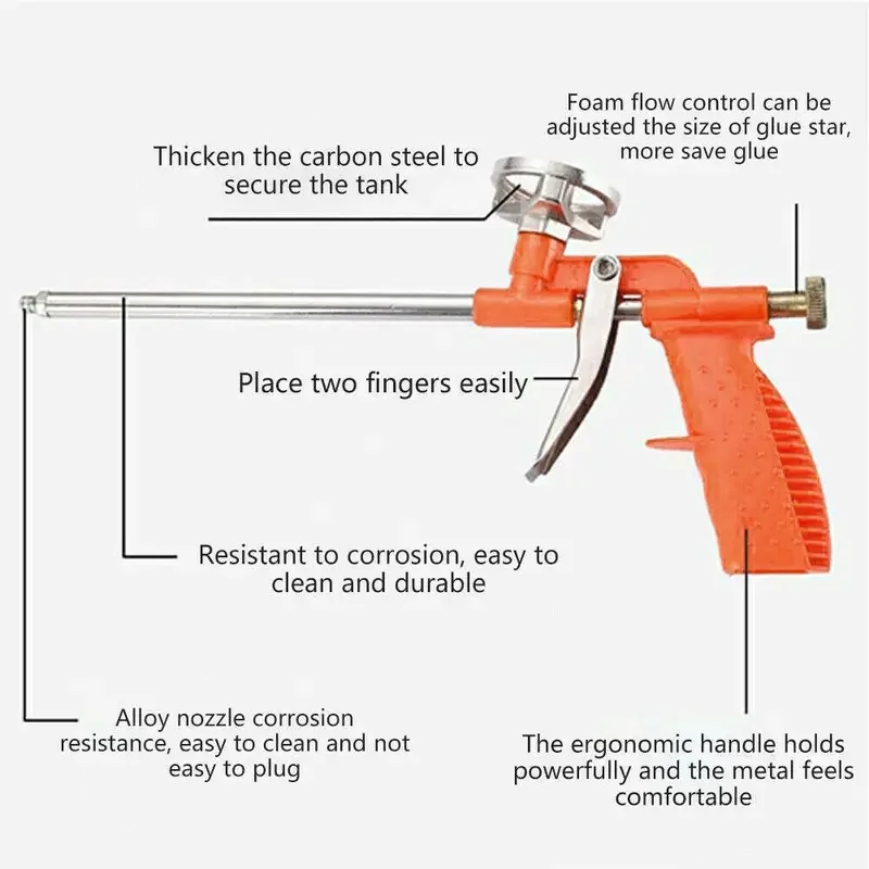 Foam Expanding Spray Gun Foaming Jet Glue Gun Metal Polyurethane Trigger Sprayer Pump Sealant Caulking Tool for House Renovation