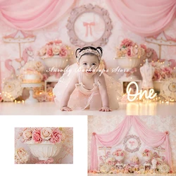 Pink Little Madam Backgrounds Cake Smash Adult Family Photography Props Child Baby Decors Birthday Party Photo Studio Backdrops
