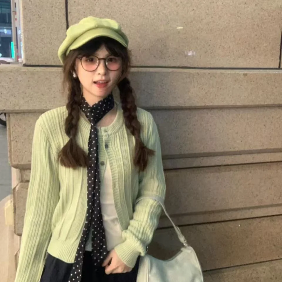 

Melon een Knitted Open Cardigan Women's Autumn Faion Long Sve ort Sle Chic Sweater Korean System Fem Top