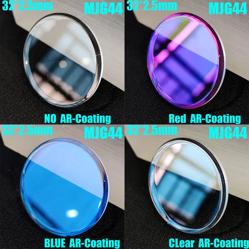 Flat large chamfered mineral crystal watch glass 32mm replacement Mod component scratch resistant blue AR coating 2.5mm thick