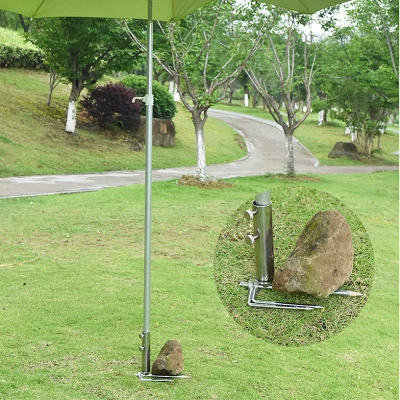 Tough Stainless Steel Fishing Umbrella Patio Umbrella Holder Parasol Bracket Manual Beach Sand Auger Fix Wind Protection Base view 4