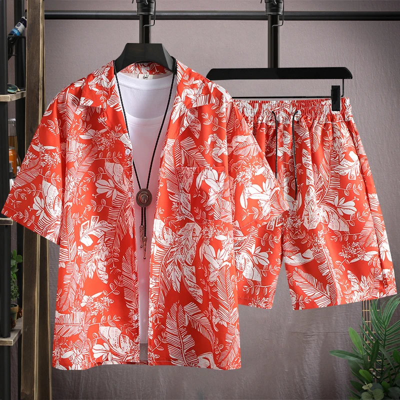 

shirt+Shorts Summer Men'S Fashion Loose Large Size printing short Sleeves shirt men Breathable Casual High Quality Beach Suit
