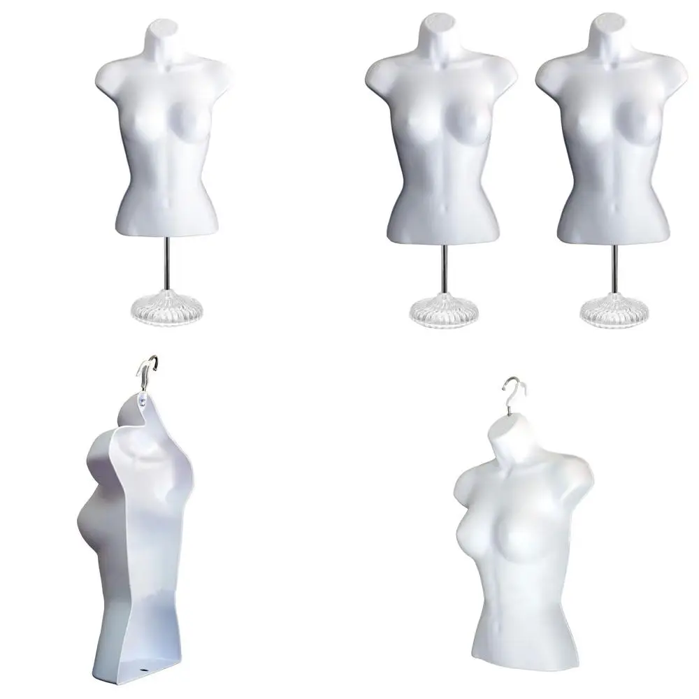 

White Female Hollow Back Mannequin Set with Acrylic Stand and Metal Pole, S-M Sizes (2)
