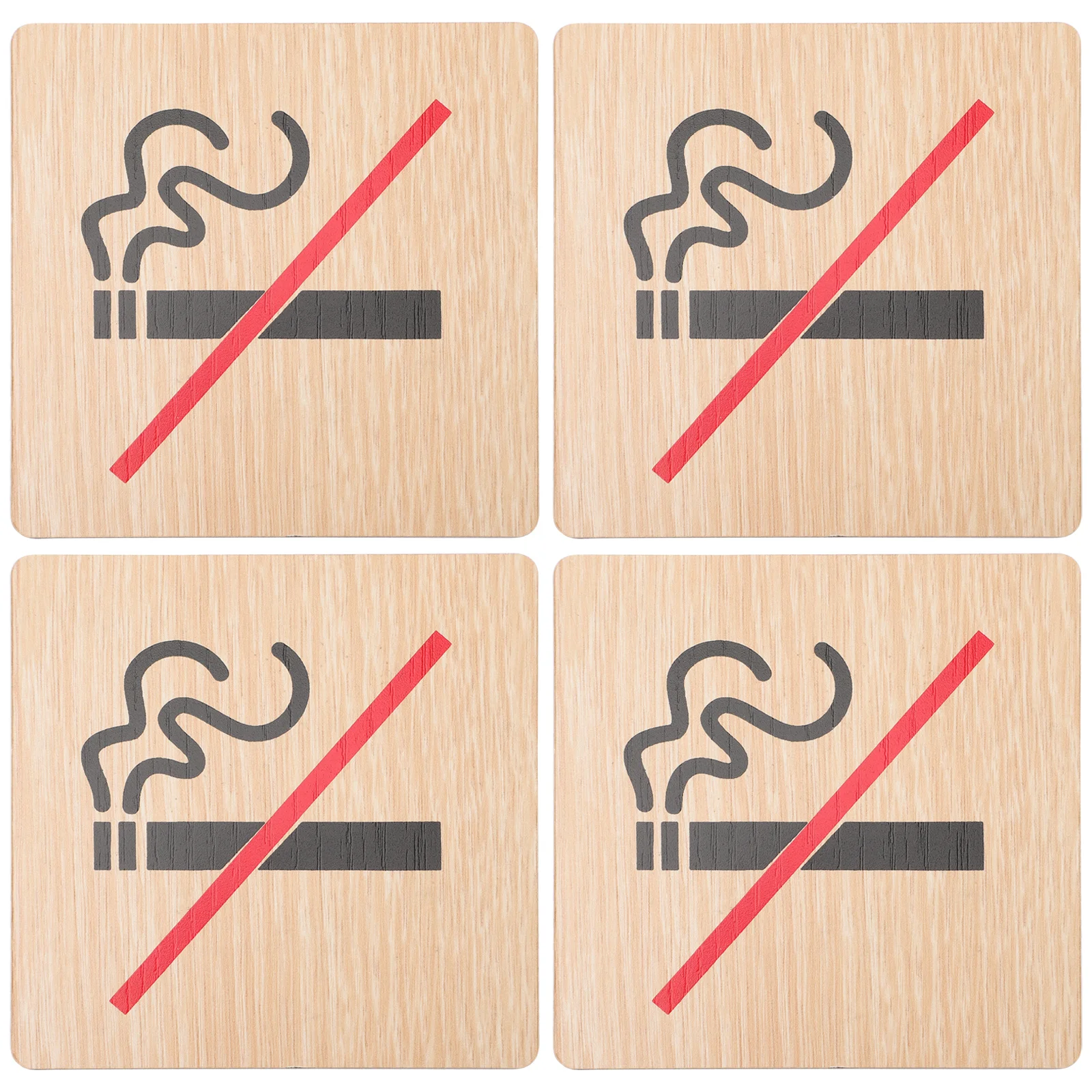 

4pcs No Smoking Signboards Wood Non-Smoking Signs For Restaurants Public Warning Indicator Rectangular Wall Sign Hotel Warning