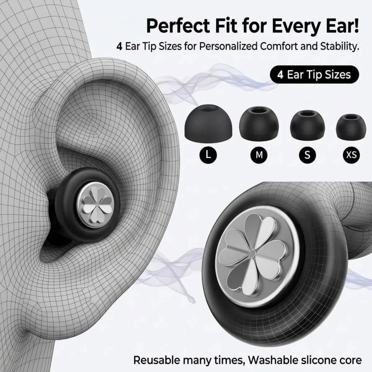 Ear Plugs–Reusable 56dB Noise-Reducing Earplugs with 4 Eartips for Sleep Deep Focus Travel Noise Sensitivity Hearing Protection