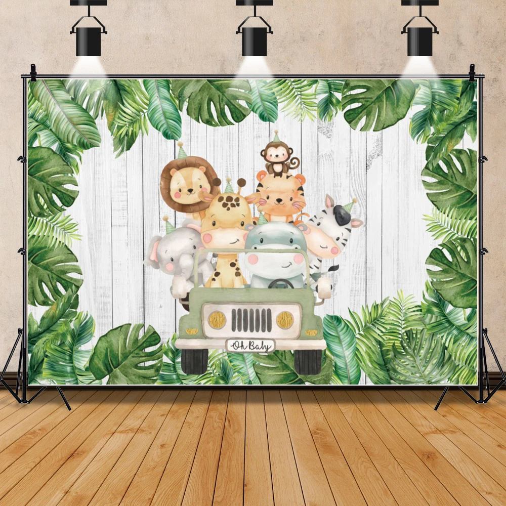 Laeacco Jungle Safari Photo Backdrop Children Birthday Baby Shower Party Decor Banner Portrait Customize Photography Backgrounds