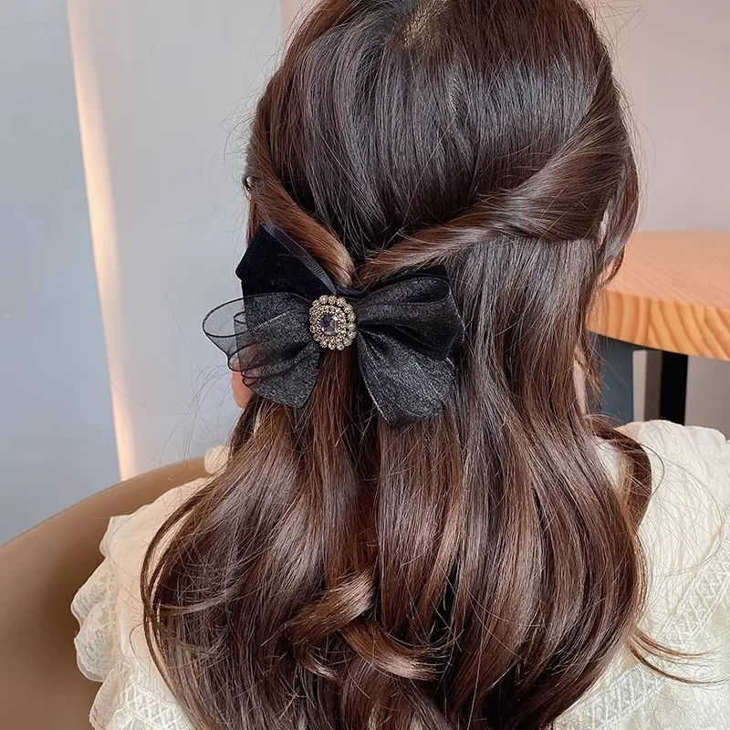 

Advanced Water Diamond Bow Mesh Hair Clip, Back Of The Head Clip, Top Clip, Spring Cclip Headband Hairpin Bobby Pin