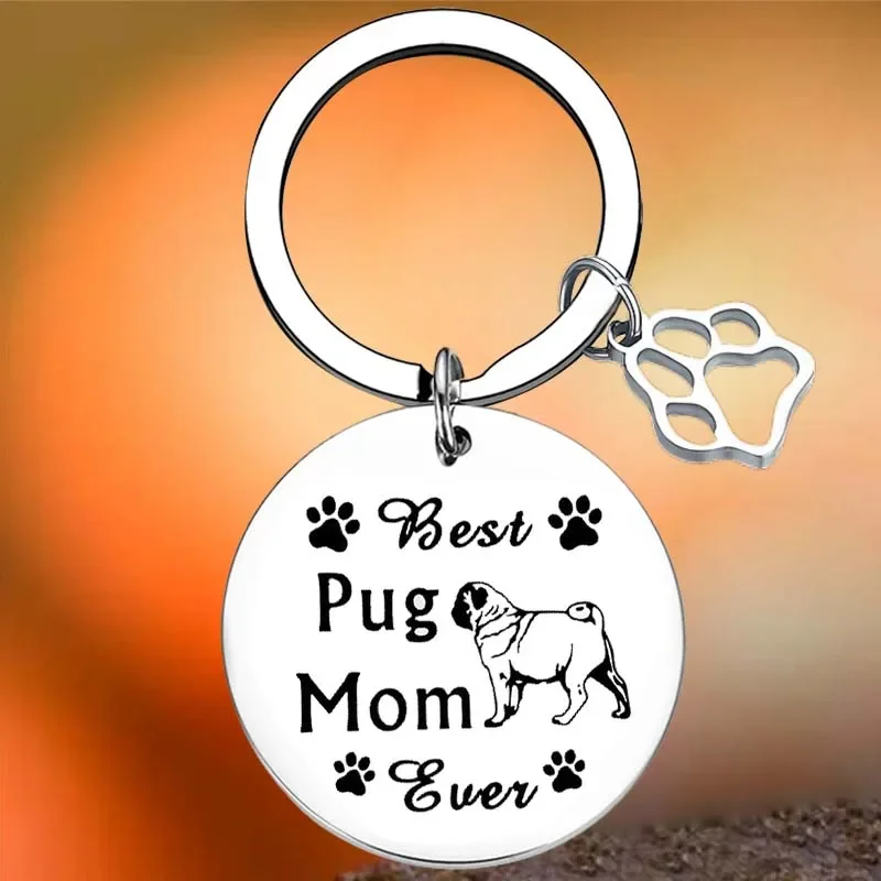 

Hot Pug Mom Gift Key Chain Ring Pug Lover keychains pendant Best Pug Mom Ever Gift Pugs Owner Gift