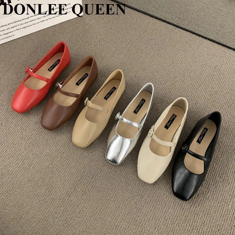 Women Flats Shoes Fashion Square Toe Shallow Ballerina Soft Light Weight Ballet Slip On Vintage Loafer Female Shoes Casual Mujer