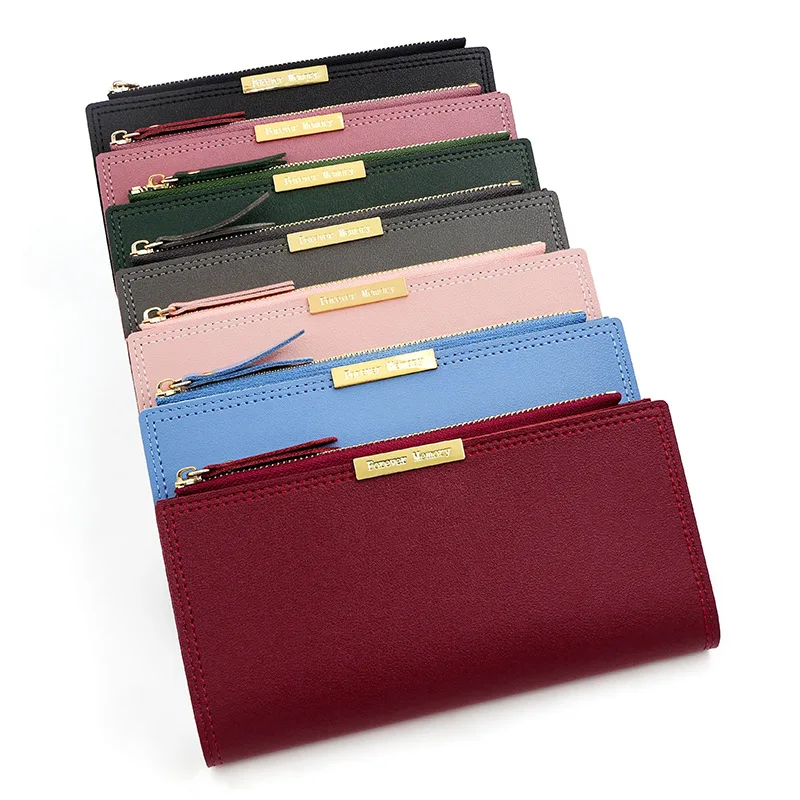 Solid Color Long Women's Purse Wallet Multi-card Two-fold Hand Bag Card