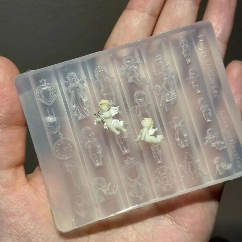 【Pace】 Orologio da angelo Stampo per unghie in silicone 3D Modelli per unghie con serratura a cuore Decorazioni per unghie fai da te Piastre per timbratura Strumenti di progettazione per manicure