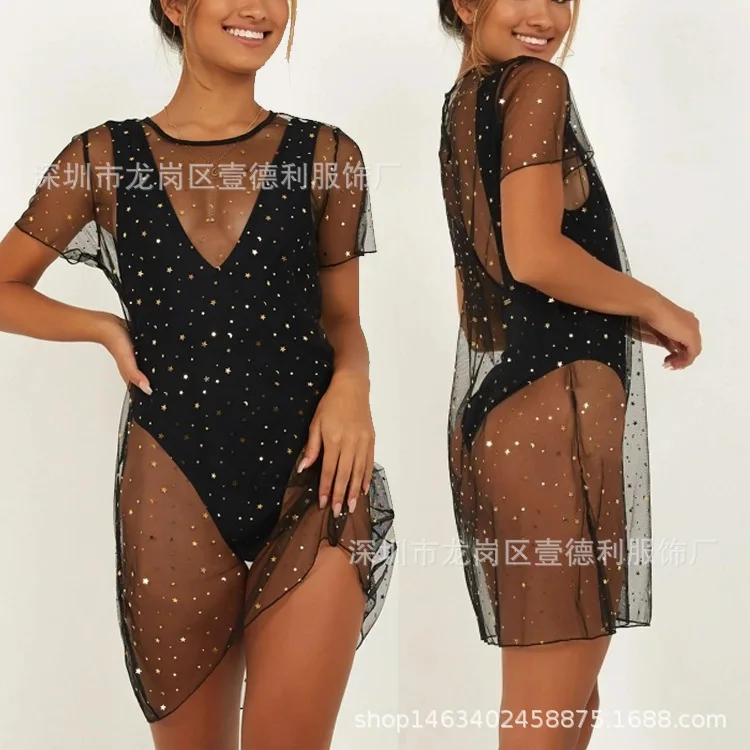 Hot Selling Sexy Sequin Mesh Dress Mid to Long T-shirt Skirt for Women