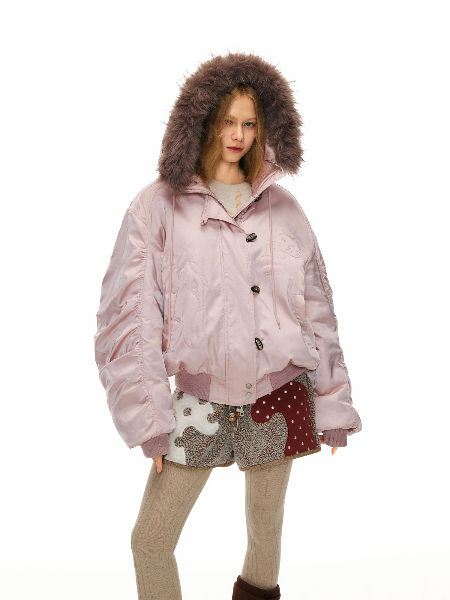 

Outthe Blue Winter New Silk Knight Embroidery Silk Fur Collar Hooded Parka Coat Women Casual Sle Loose Fit ort Length