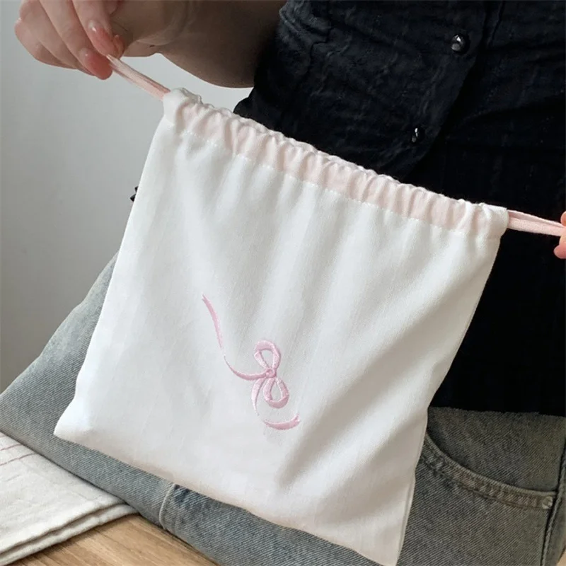 Bow Knot Drawstring Bag Cosmetic Storage Pouch Women Wallet Sweet Kawaii String Mini Pouch Portable Cosmetics Storage