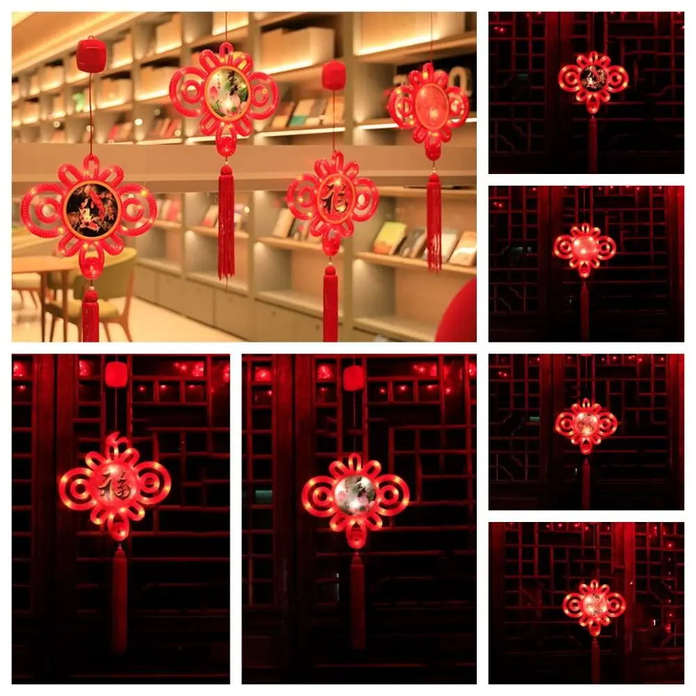 

With Suction Cup Chinese Knot Lantern Good Luck Fu Zi Spring Festival Window Lights LED Hanging New Year Decorative Light