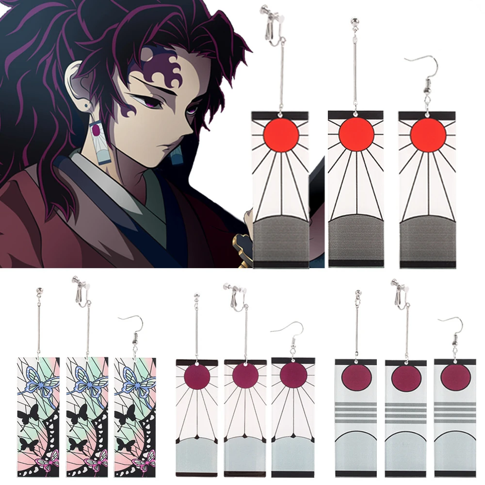 

Fashion Acrylic Tanjiro Earrings Demon Slayer Anime Cosplay Props Hanafuda Drop Long Brincos for Women Girls Jewelry