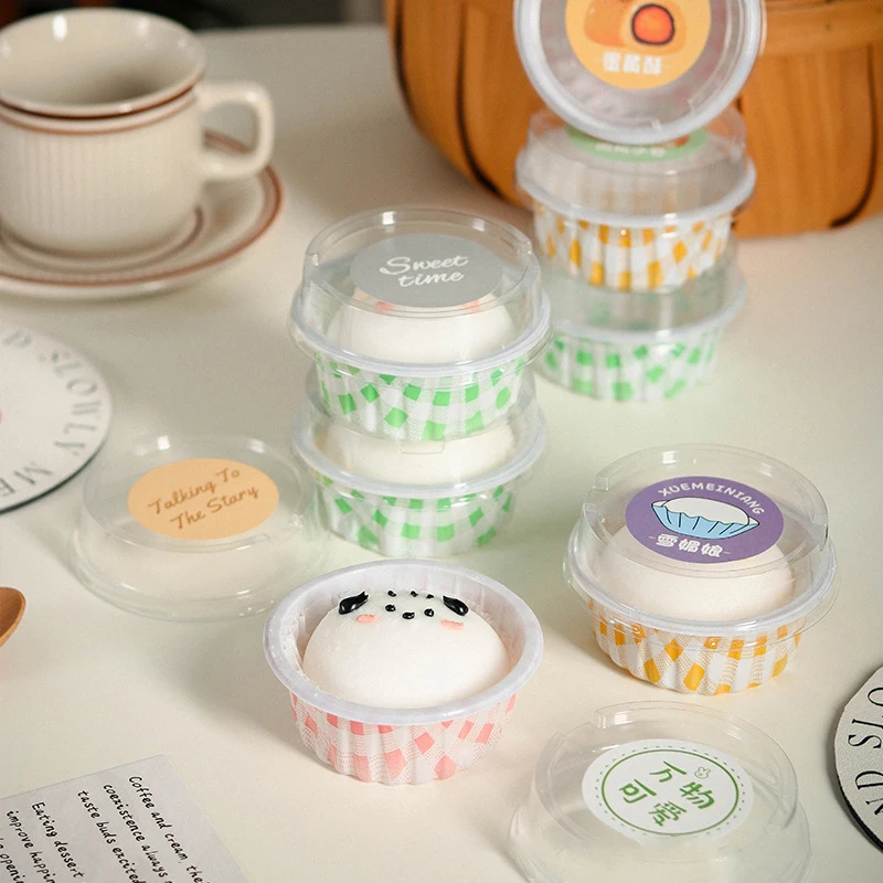 10Pcs Round Cupcake Cups With Lids Desserts Cups Disposable Muffin Cake Pudding Cups Kitchen Tools For Wedding Baking