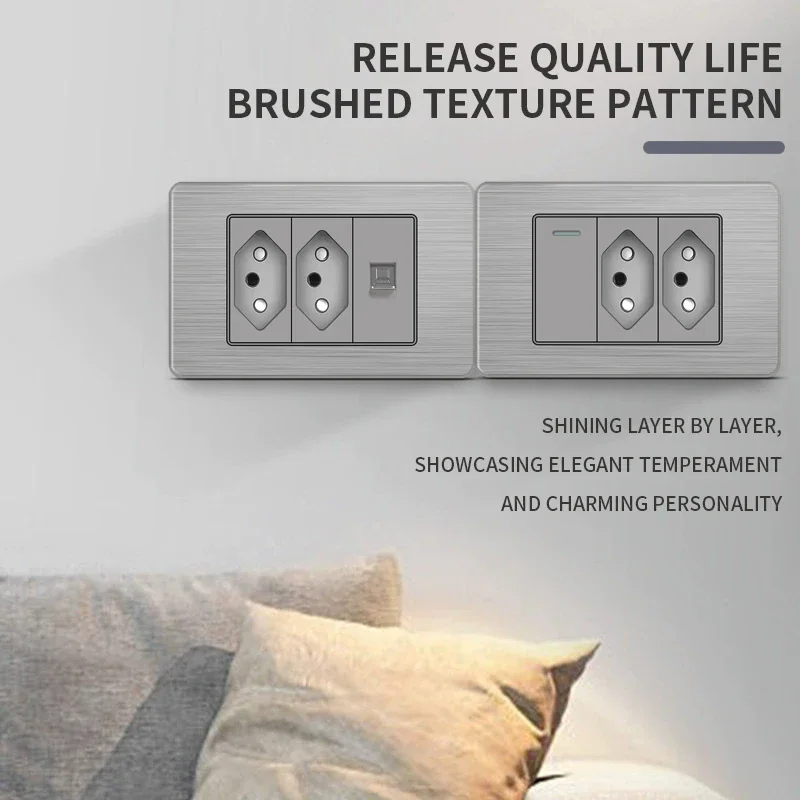 

Стандартная настенная розетка Бразилии 118: панель из нержавеющей стали, двойной USB-порт типа C и выключатель света для офисной продукции