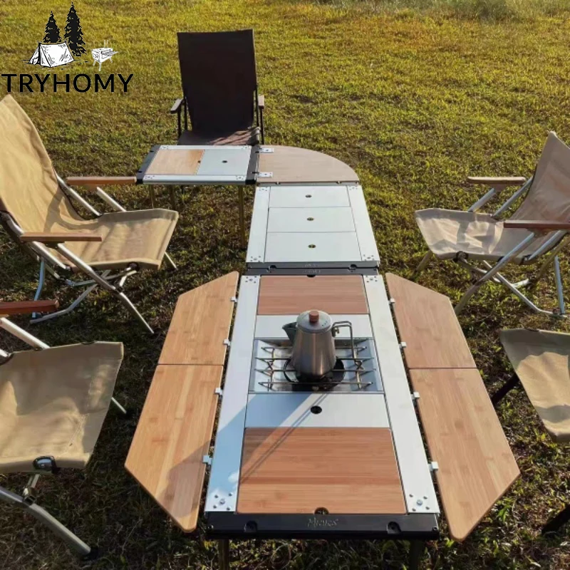 Tryhomy IGT Table Bamboo Extension Plate Camping Table 2/3/4 Unit Side Board Table Top IGT Corner Board Outdoor Kitchen System