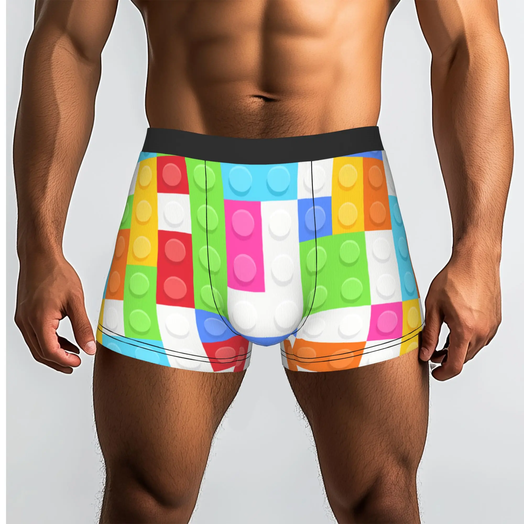 Custom Colorful Building Plastic Brick Toy Blocks Pattern Underwear Male Printed  Boxer Shorts Panties Briefs Soft Underpants