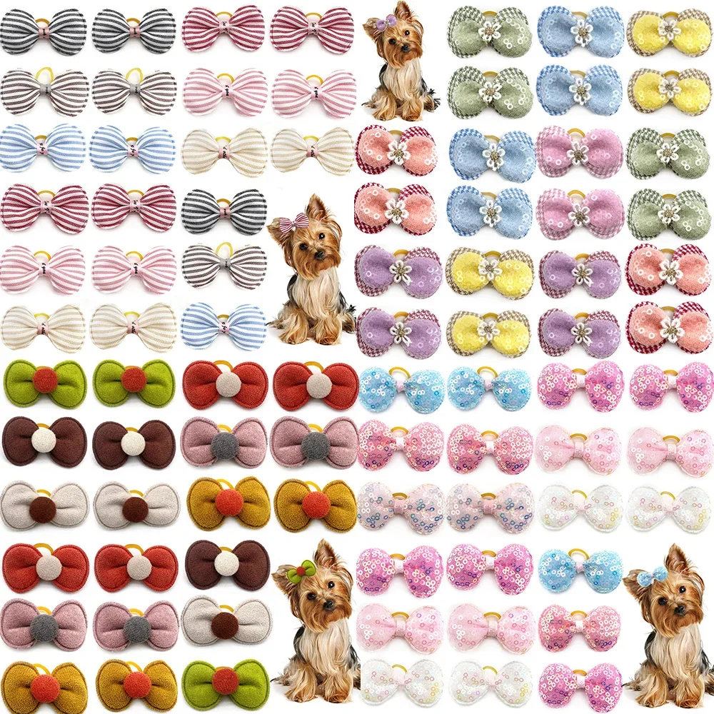 20pcs Small Dog Hair Bows Pet Dog Hair Accessories Bows Cat Bows with Rubber Bands for Small Dogs Yorkshire Hair Decorate