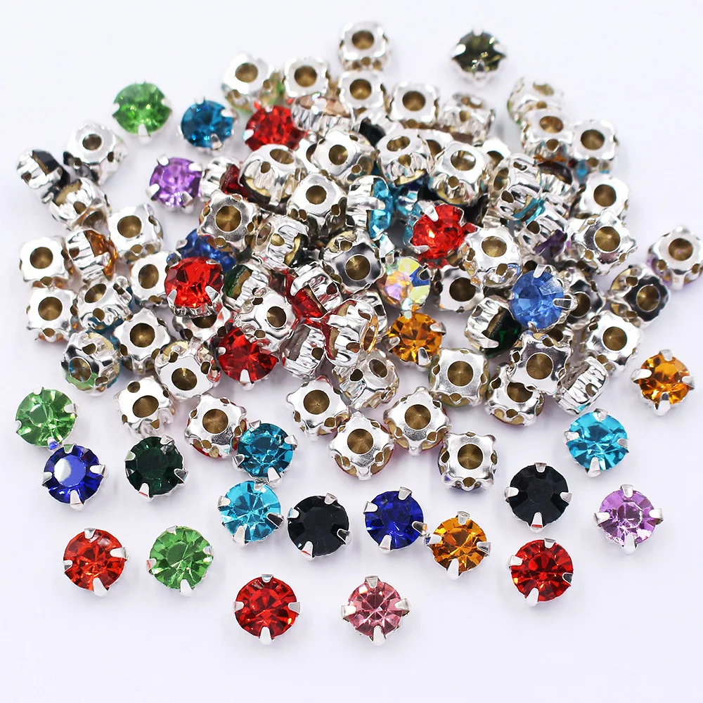 3mm-8mm Claw Rhinestones Trim Mix Color Shiny Crystals Stones Strass Beads Sew On Rhinestones for Clothes Fabric Gems Stones