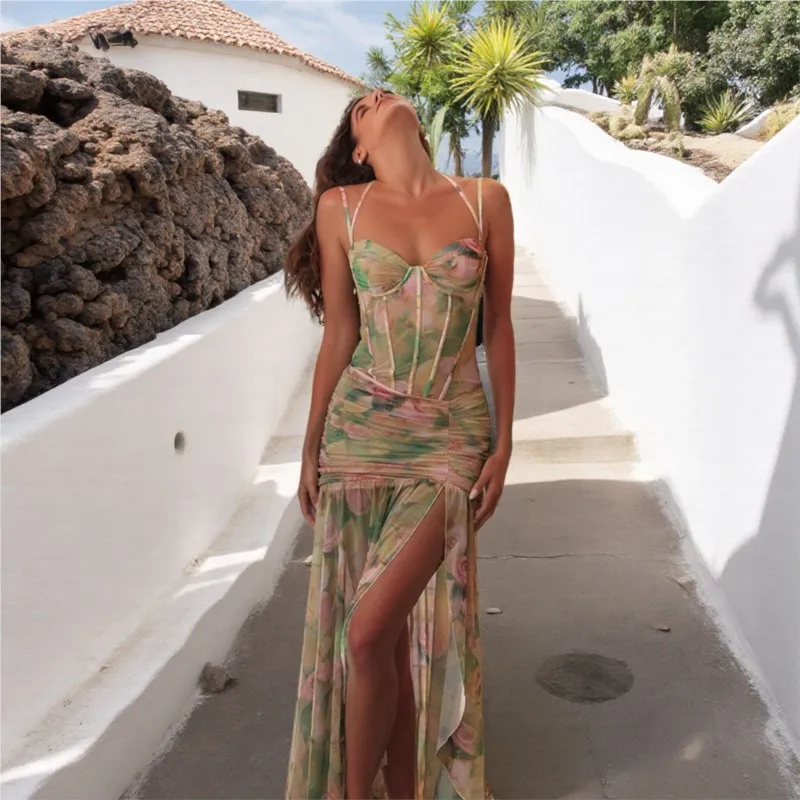 セクシーなドレス エレガントなドレス ホリデー ボディコン スリム パーティードレス スパゲッティストラップ ビーチウェア バケーション パーティー パーティー ラップ ヒップ ドレス