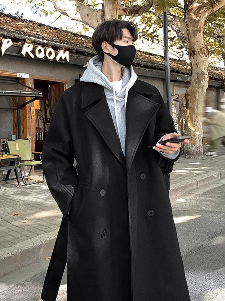 Korean Series Double Breasted Wool coat Men's Mid-Length Autumn and Winter Thickened Fashion Brand Ruan Shuai Draped over the...