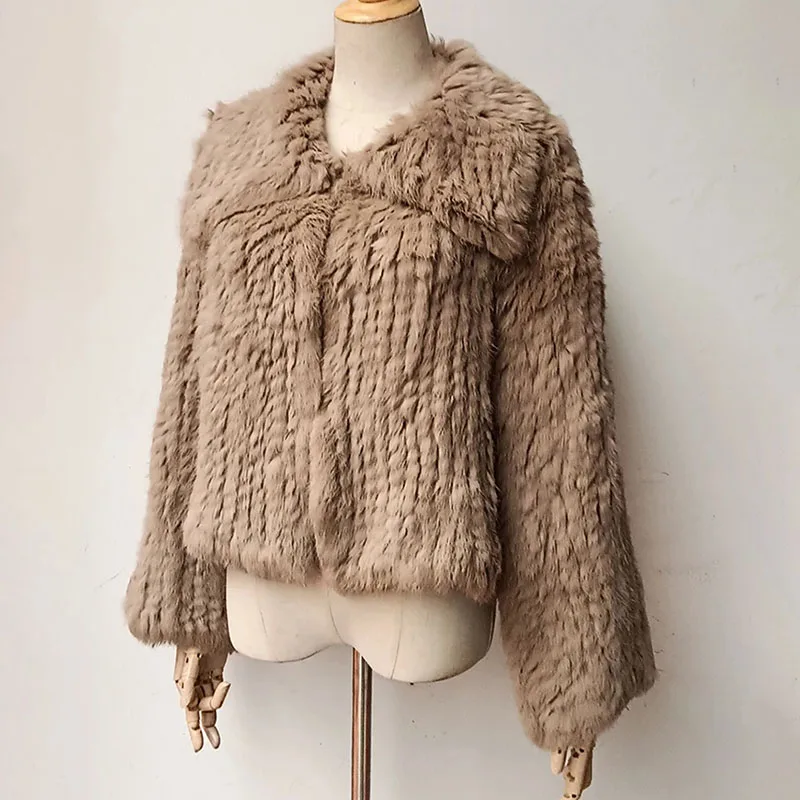 Abrigo de Piel de Conejo Real Tejido para Mujer, Invierno 2026, Alta Calidad, Manga Larga, Cuello Grande, Chaqueta Cálida para Mujer