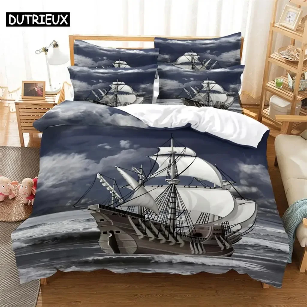 3D digital printing quilt cover pillowcase double bed set cover quilt Soft Microfiber bedding set  Sika deer Sailboat