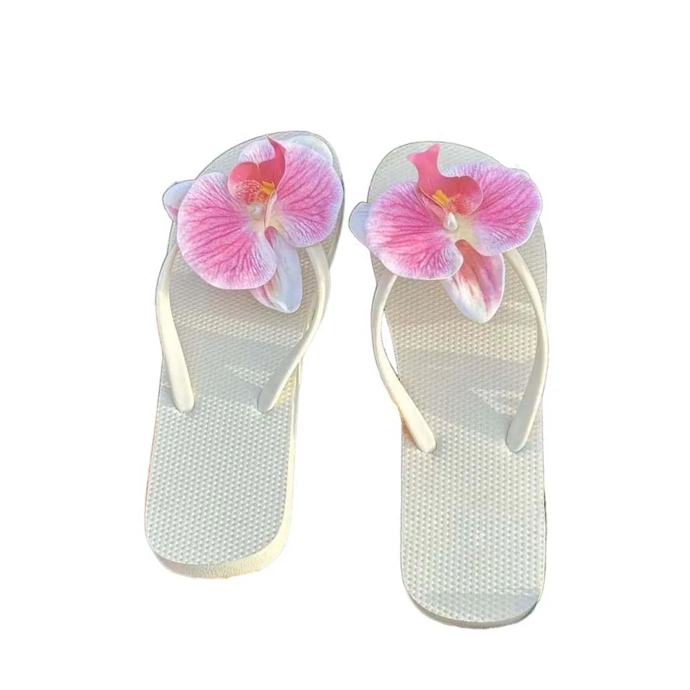 

Шлепанцы из полиэтилена с бабочкой и орхидеей, противоскользящая домашняя обувь из ПВХ с орхидеей, зеленые устойчивые женские тапочки с цветами, летние