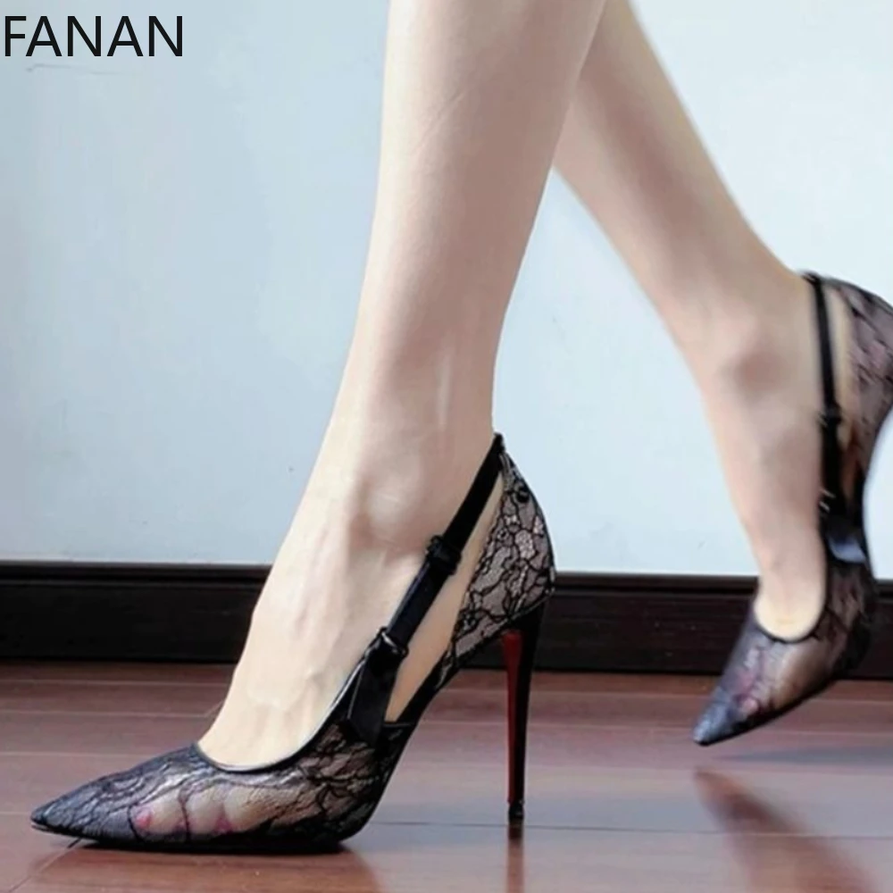 Women High Heel Sandals Sexy Black Sandals 2026 High-end Lace Fashion Wedding Shoes Party Single Shoes Woman Original