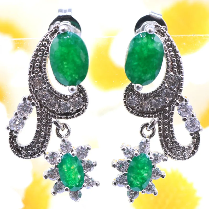 

23x10mm 4.0g Pretty Real Green Emerald CZ Women Wedding Silver Earrings
