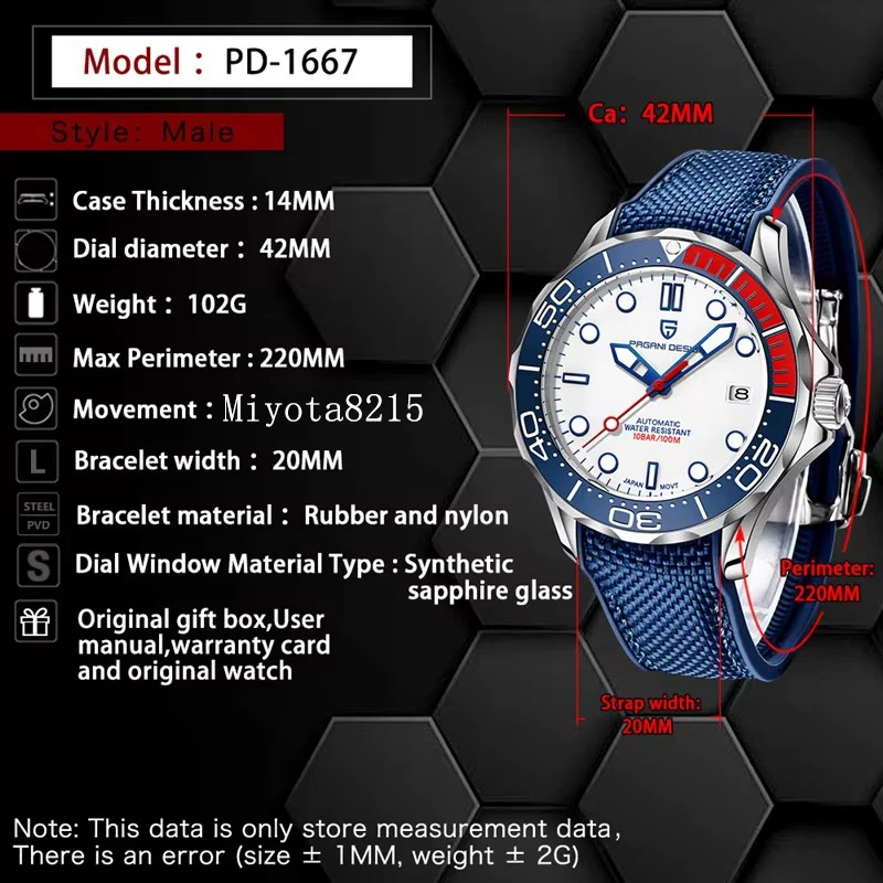 NEW PAGANI DESIGN 2025 Men's Mechanical Watch Men Automatic Luxury Waterproof Sapphire Glass Leather Rubber WristWatches 1667