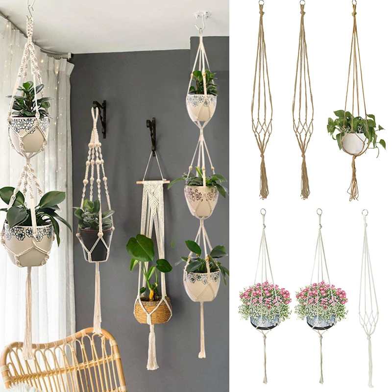 1Pcs Handmade Flower/Pot Hanging Baskets Macrame Plant Hanger Flowerpot Holder Net For Wall Decoration Countyard Garden Supplies